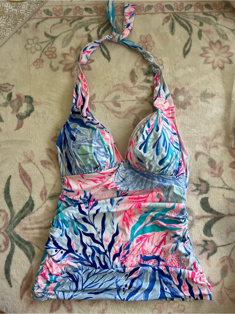 Lilly Pulitzer Girls' Multicolor Tropical One-Piece Swim Top - Pink, Blue & Teal